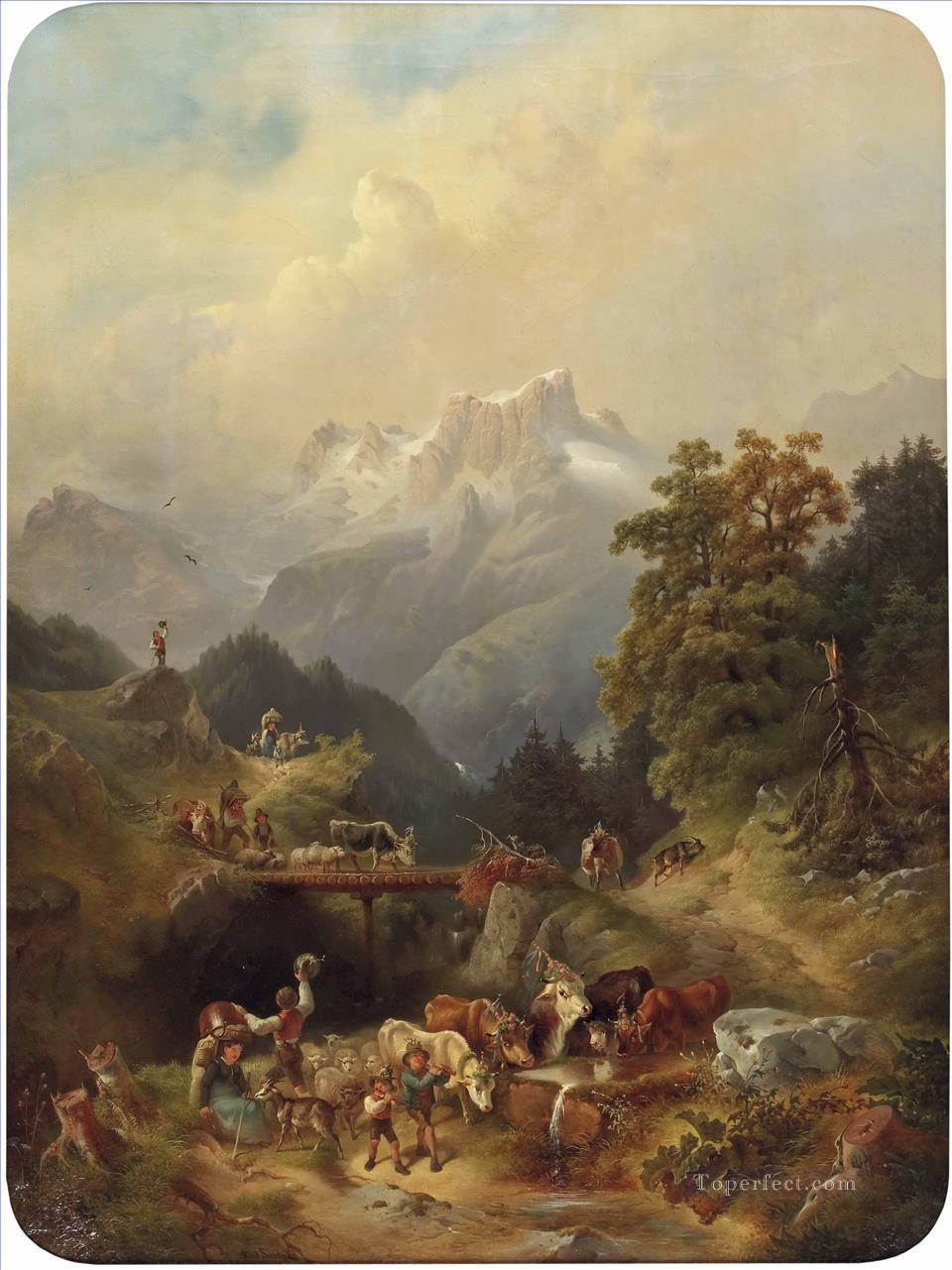 Rudolf Swoboda lmabtrieb im Hochgebirge taureaux Peintures à l'huile